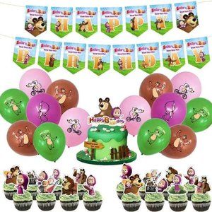 Set of 48pcs Marsha and the Bear Cartoon Birthday Party Decoration Supplies/Kids
